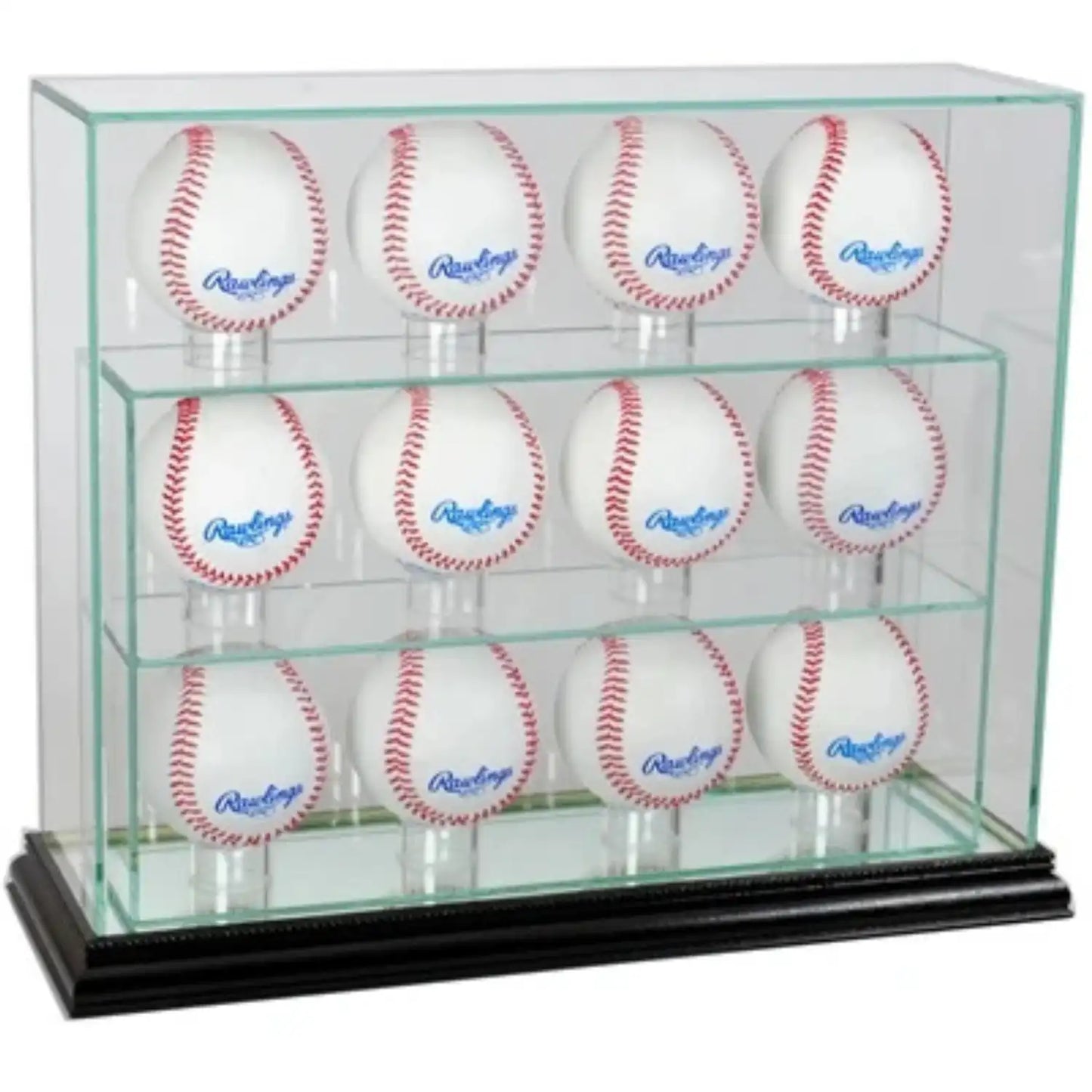 Real Glass 12 Upright Baseball Display Case Black