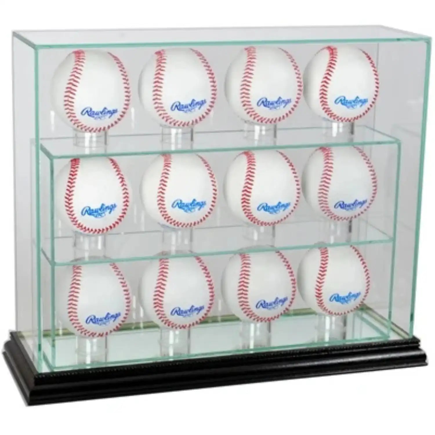 Real Glass 12 Upright Baseball Display Case Black
