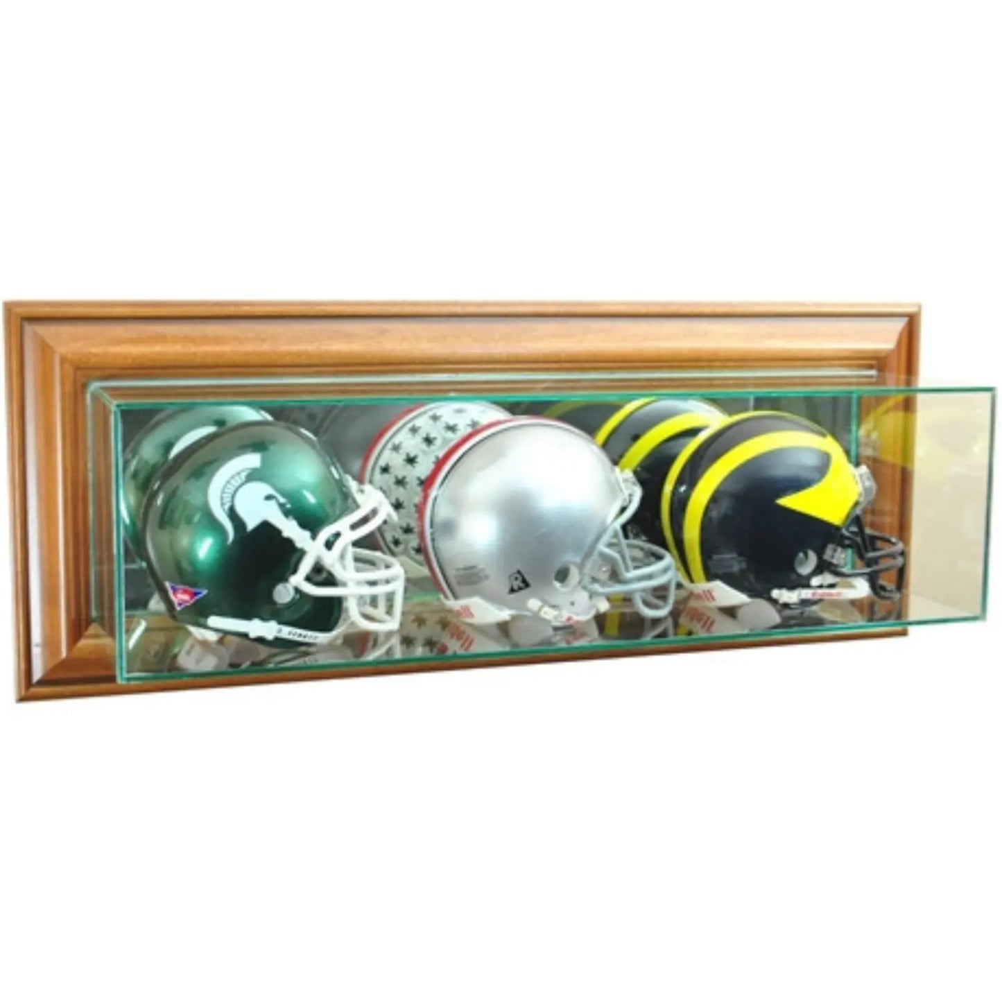 Real Glass Wall Mounted Triple Mini Helmet Display Case Walnut