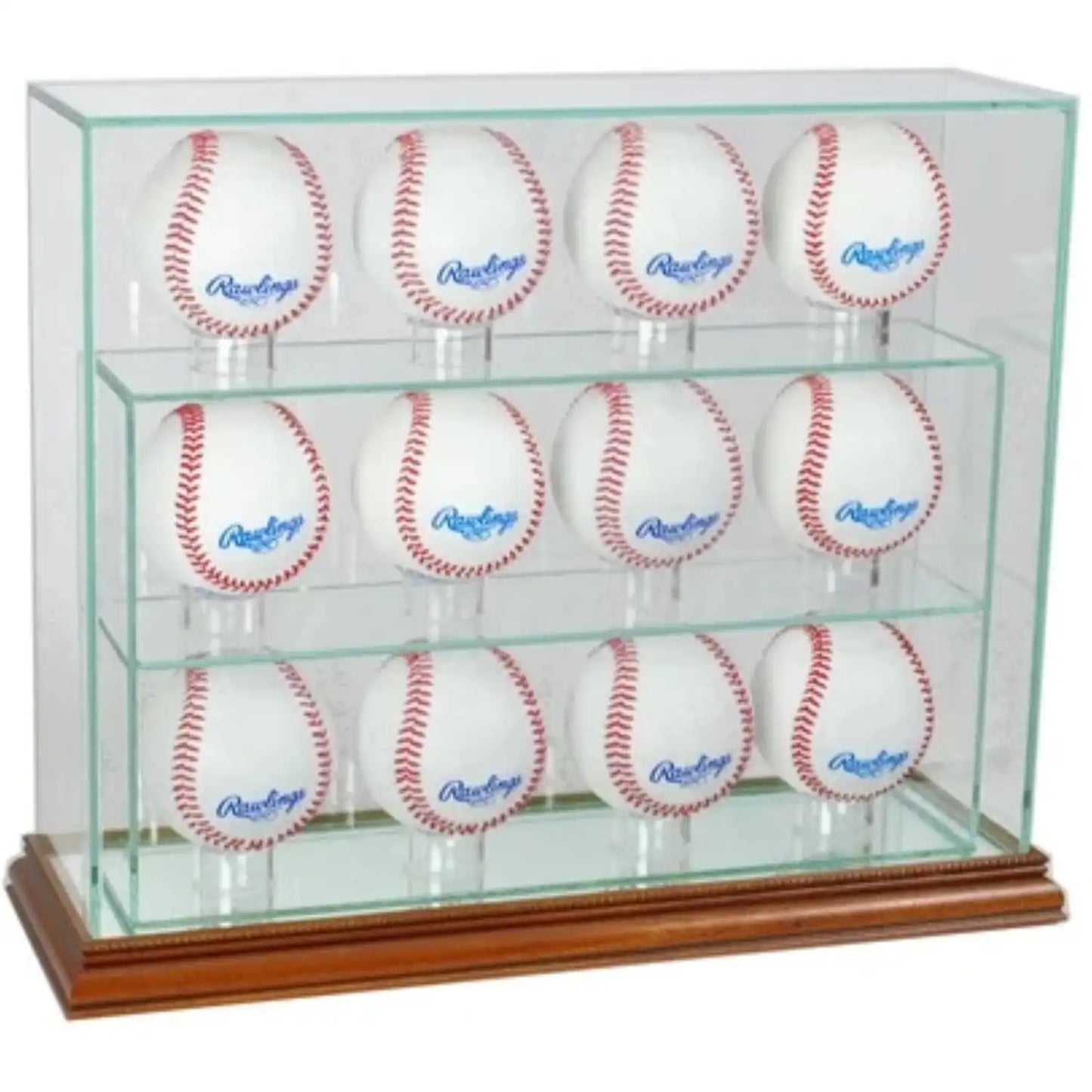 Real Glass 12 Upright Baseball Display Case Walnut
