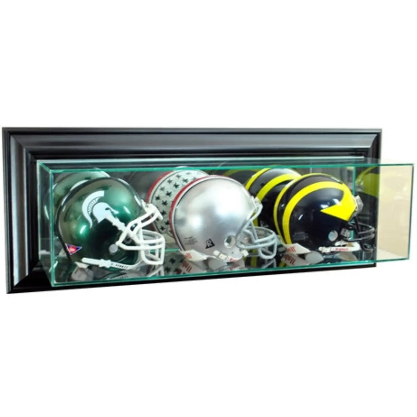 Real Glass Wall Mounted Triple Mini Helmet Display Case Black