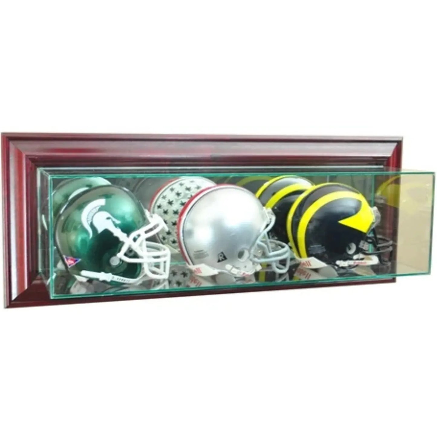 Real Glass Wall Mounted Triple Mini Helmet Display Case Cherry