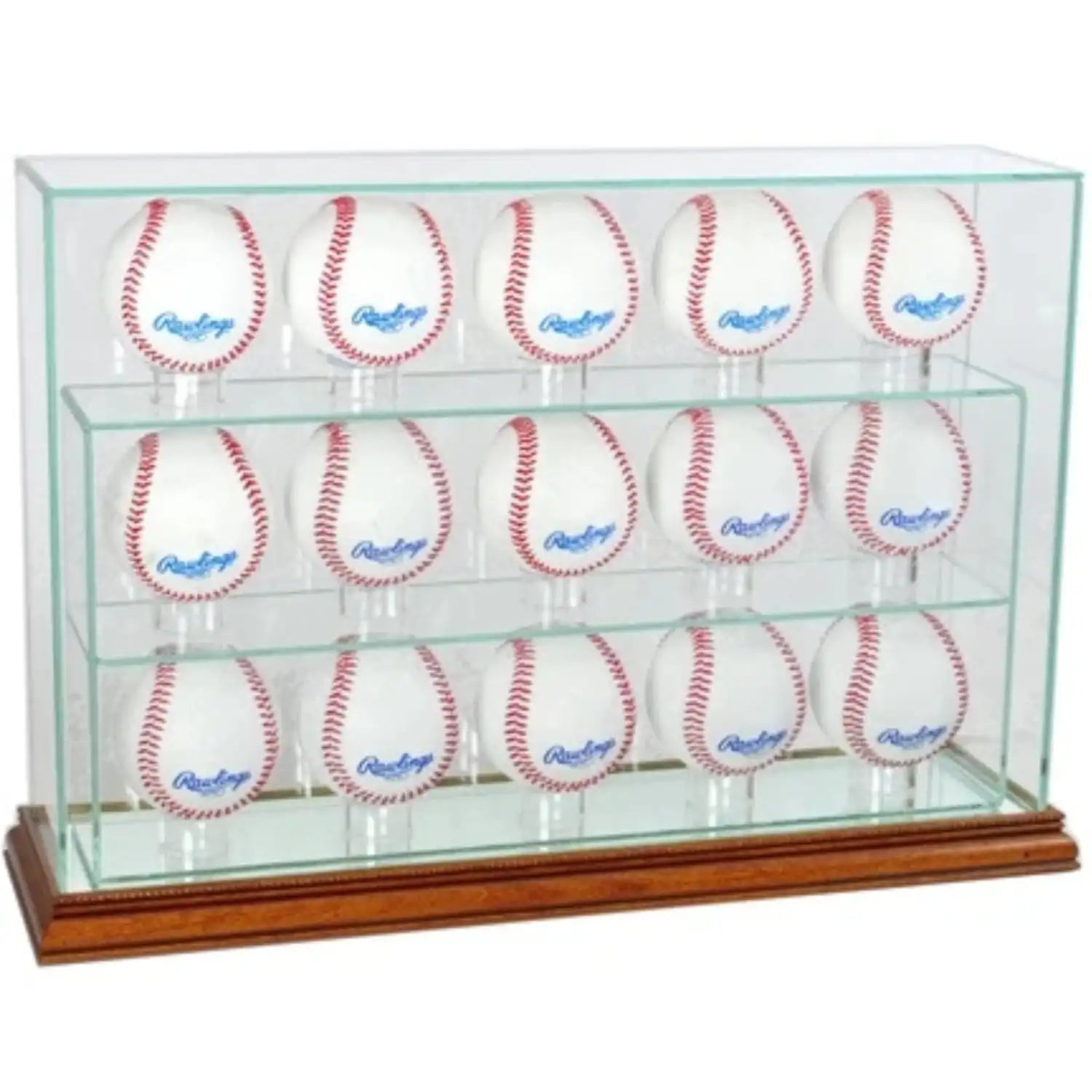 Real Glass 15 Upright Baseball Display Case Walnut