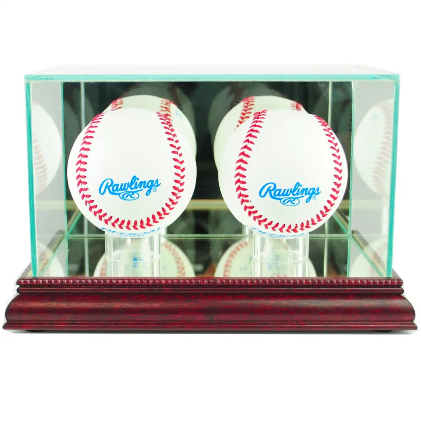 Real Glass Double Baseball Display Case Cherry