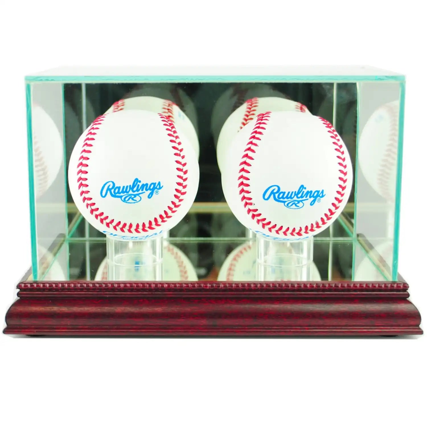 Real Glass Double Baseball Display Case Cherry