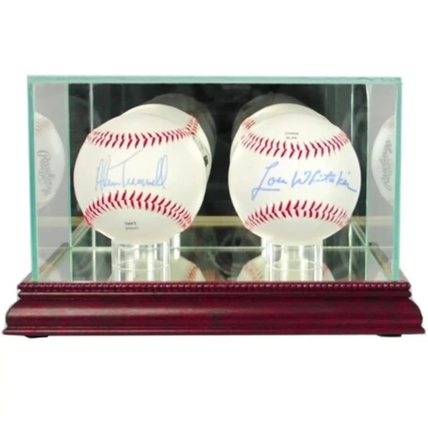 Real Glass Double Baseball Display Case Cherry