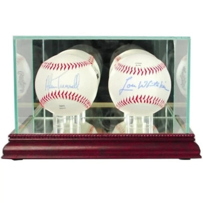 Real Glass Double Baseball Display Case Cherry