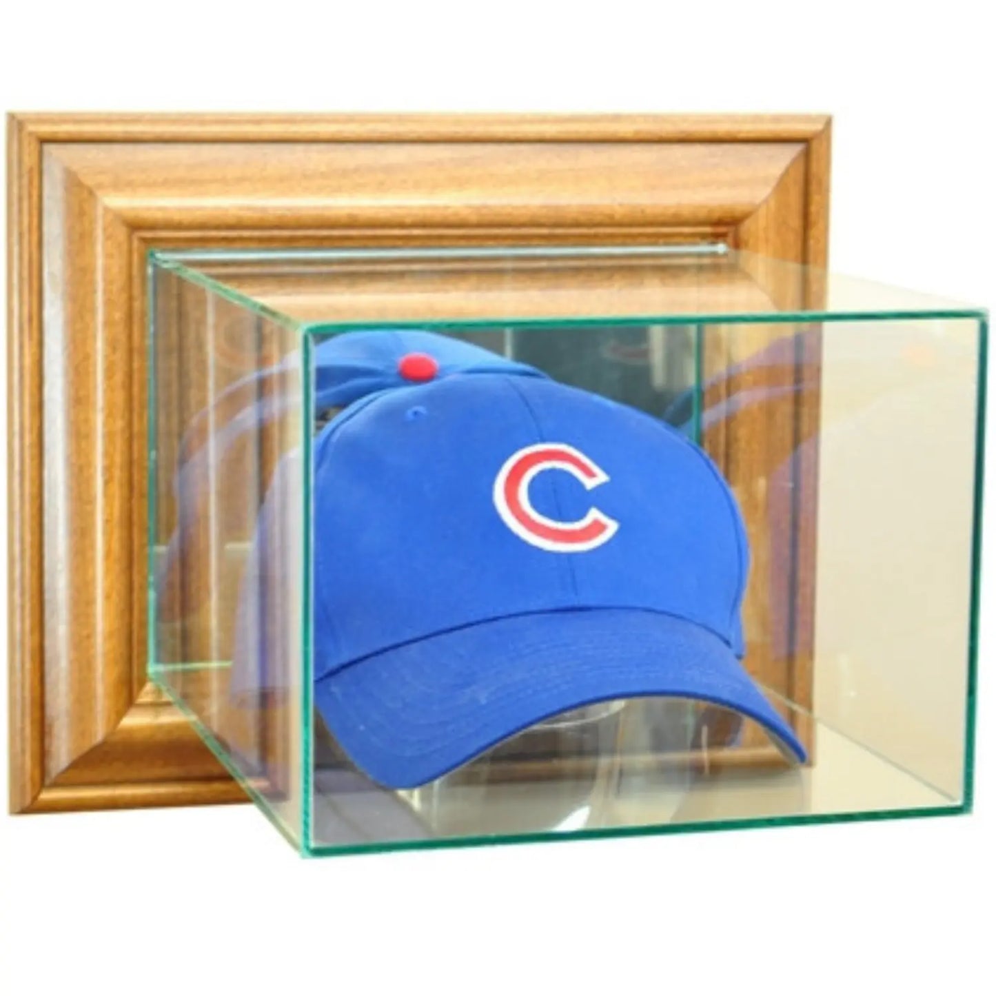 Real Glass Wall-Mounted Baseball Hat Display Case Walnut