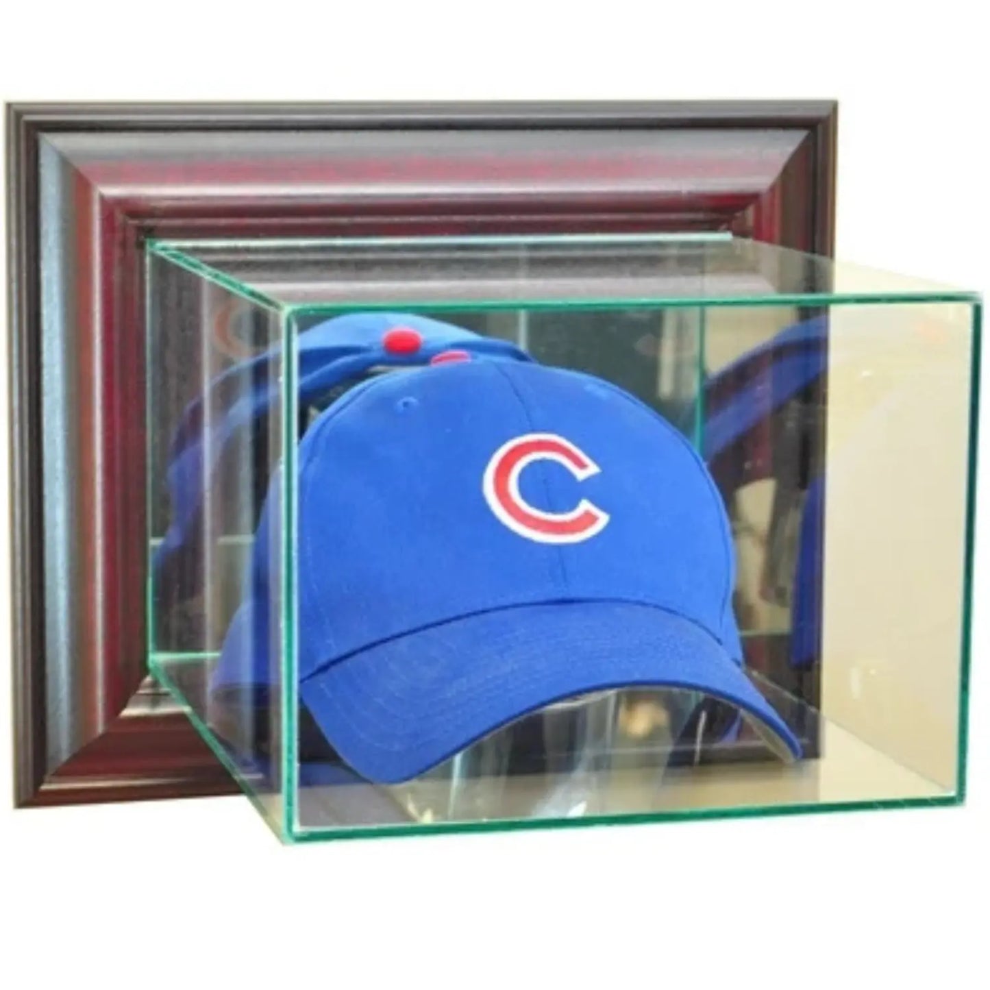 Real Glass Wall-Mounted Baseball Hat Display Case Cherry