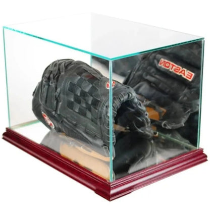 Real Glass Rectangle Baseball Glove Display Case Cherry