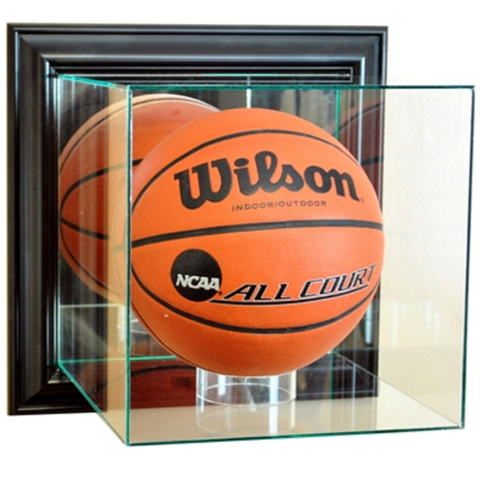 Real Glass Wall-Mounted Basketball Display Case UV Protection NBA NCAA Black Wood
