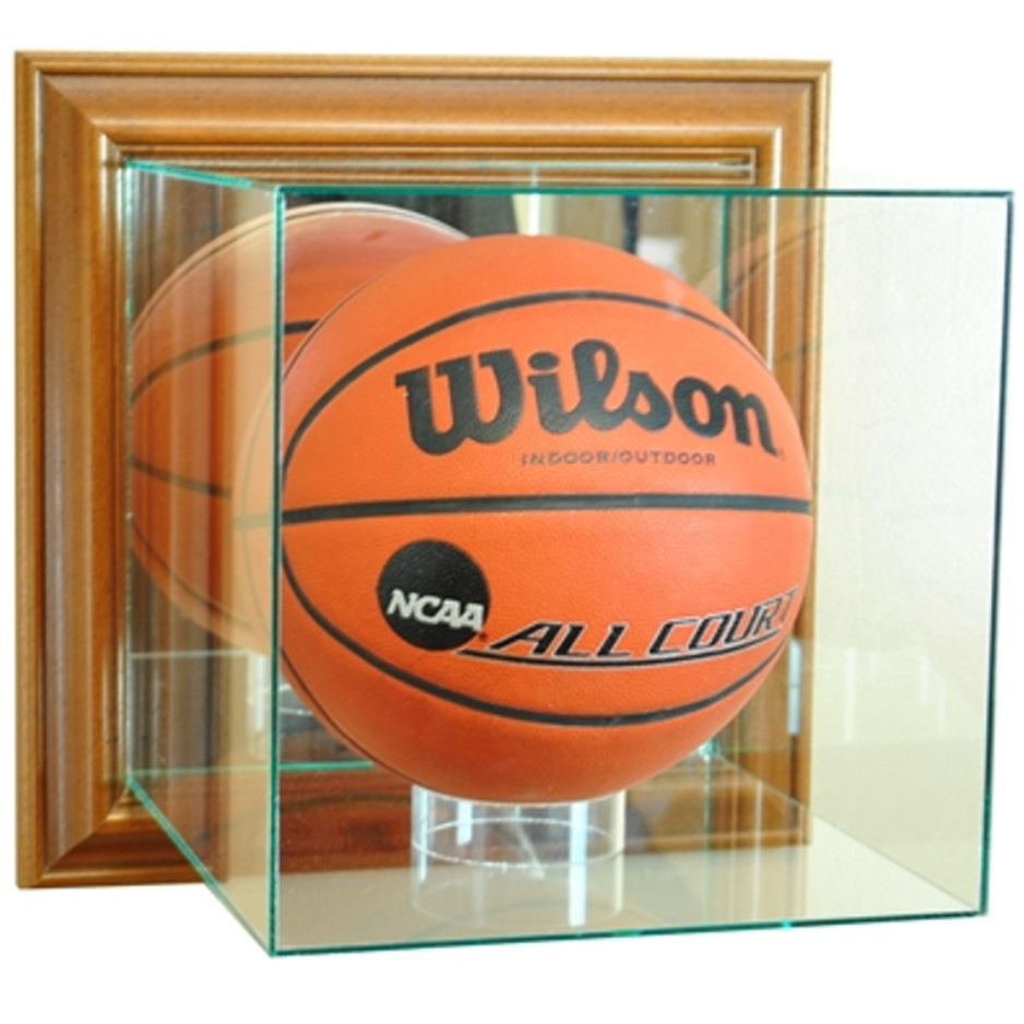 Real Glass Wall-Mounted Basketball Display Case UV Protection NBA NCAA Walnut Wood