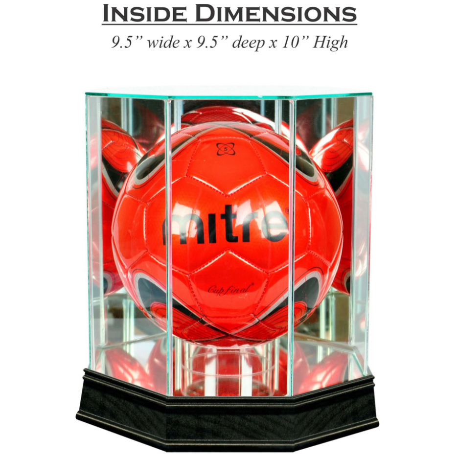 Real Glass Soccer Ball Display Case UV Protection Black Wood