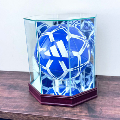 Real Glass Soccer Ball Display Case UV Protection Cherry Wood