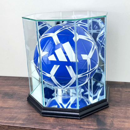 Real Glass Soccer Ball Display Case UV Protection Black Wood