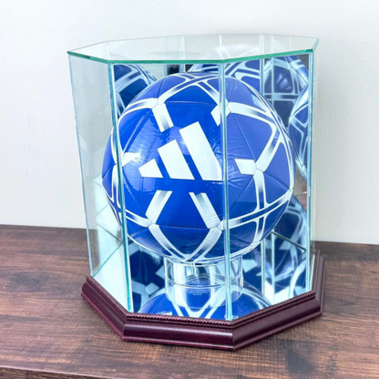 Real Glass Soccer Ball Display Case UV Protection Cherry Wood