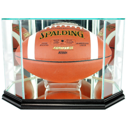 Real Glass Octagon Football Display Case Black Wood UV Protection NFL