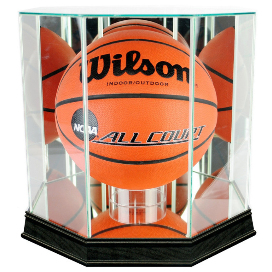 Real Glass Octagon Basketball Display Case UV Protection NBA NCAA Black Wood