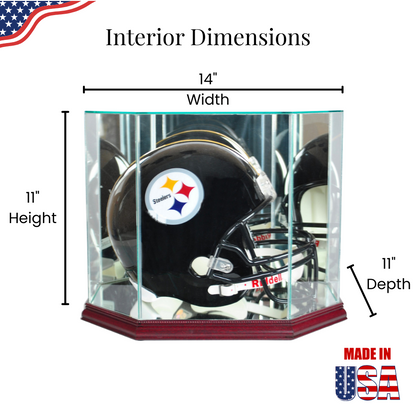 Real Glass Octagon Football Helmet Display Case UV Protection NFL Cherry Wood