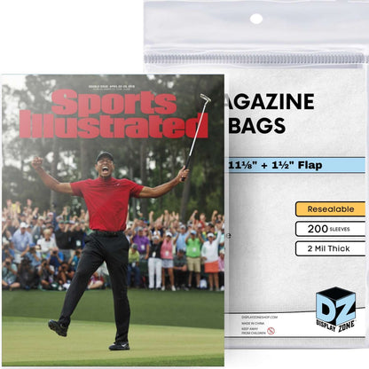 Sports Illustrated magazine cover with a golfer and a package of magazine bags.
