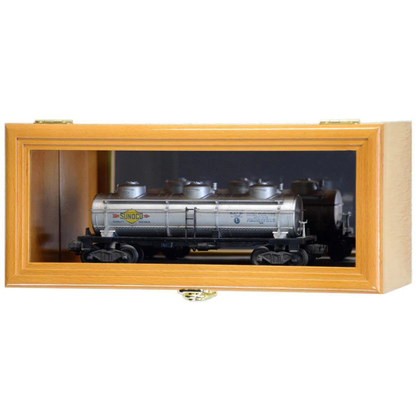 Single O Scale Train Engine Locomotive Cab Tanker Model Car Display Case Cabinet UV Protection Oak Wood