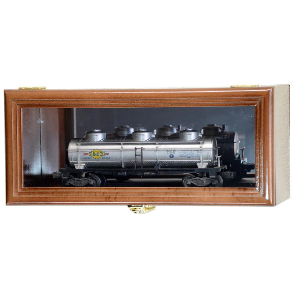 Single O Scale Train Engine Locomotive Cab Tanker Model Car Display Case Cabinet UV Protection Walnut Wood