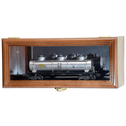 Single O Scale Train Engine Locomotive Cab Tanker Model Car Display Case Cabinet UV Protection Walnut Wood