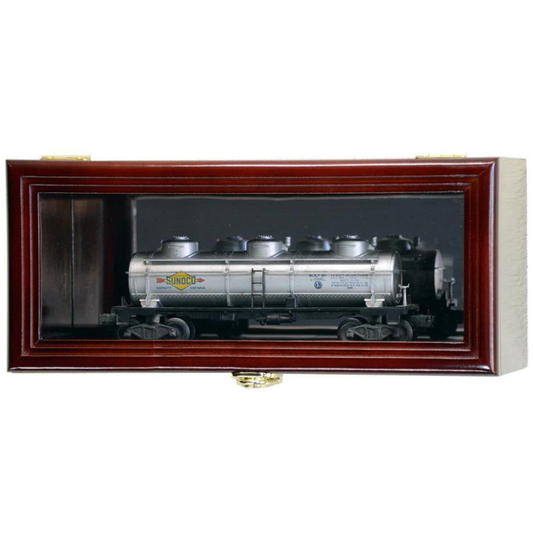 Single O Scale Train Engine Locomotive Cab Tanker Model Car Display Case Cabinet UV Protection Cherry Wood