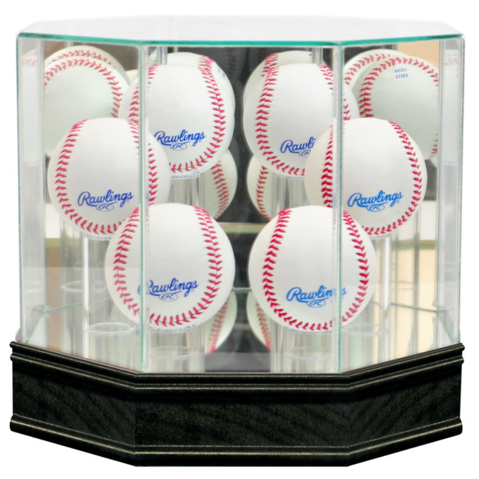 Real Glass Six Baseball Display Case UV Protection MLB Black Wood