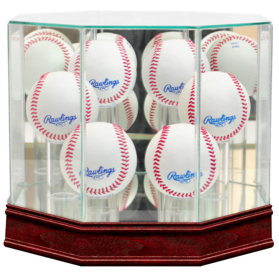 Real Glass Six Baseball Display Case UV Protection MLB Cherry Wood