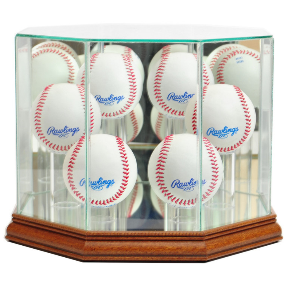 Real Glass Six Baseball Display Case UV Protection MLB Walnut Wood