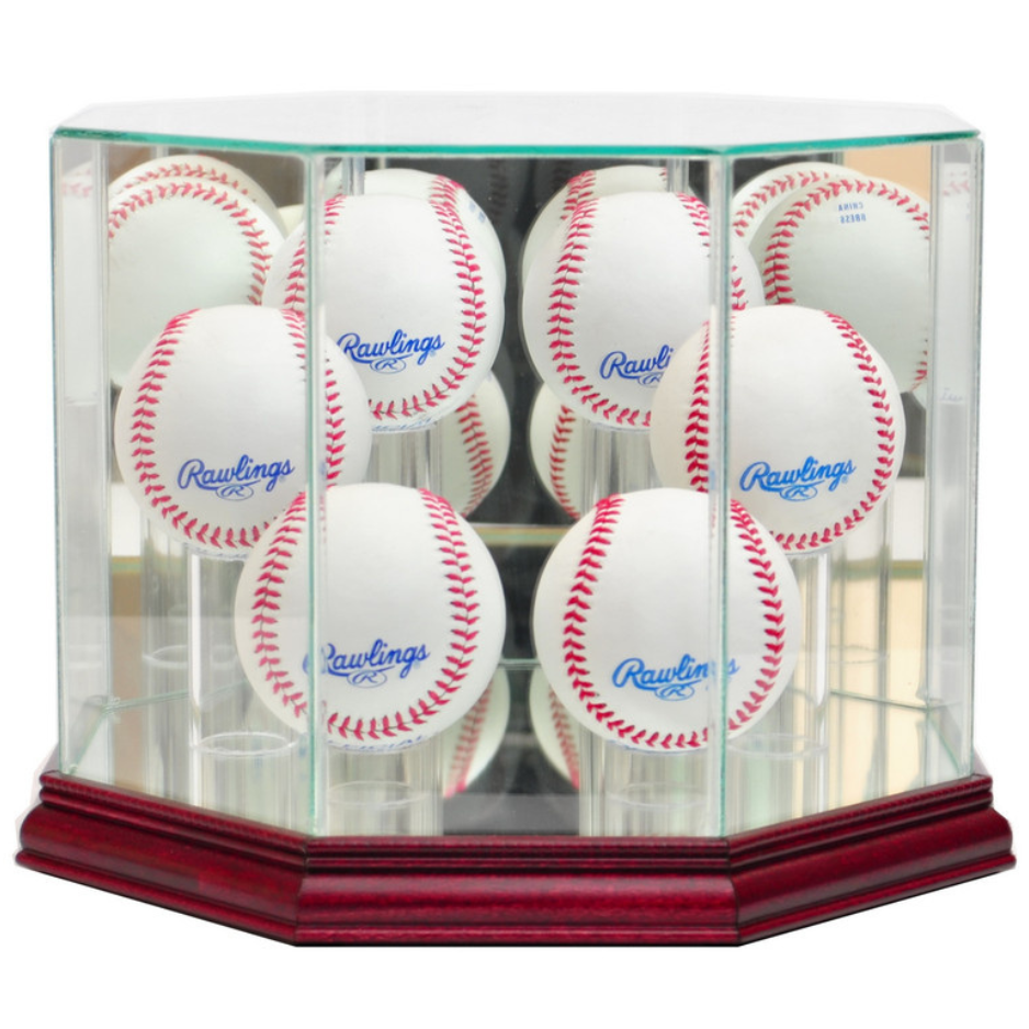 Real Glass Six Baseball Display Case UV Protection MLB Cherry Wood