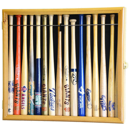 Small Mini 18" Bat Baseball Display Case Cabinet UV Protection Oak Wood