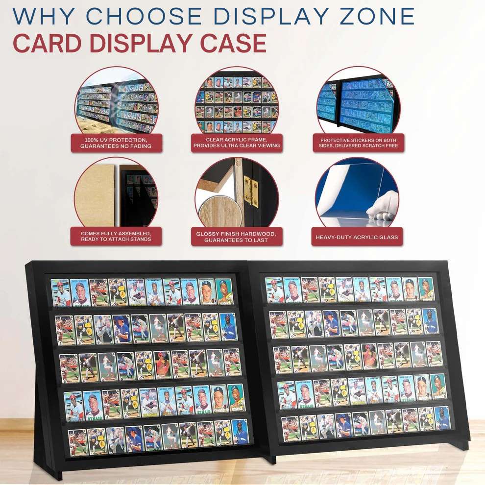 Card display case with UV protection, acrylic frame, and secure locks on a white background.