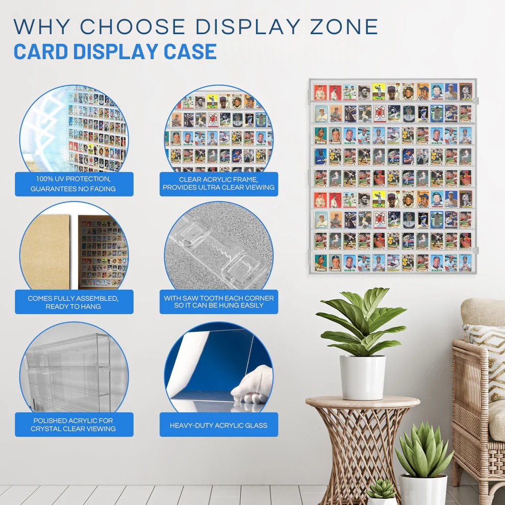 99 Ungraded - Acrylic Sports Baseball Trading Card Display Case Cabinet UV Protection