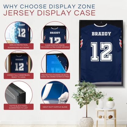 Black Football Jersey Frame Display Case - Shadow Box for Jersey Display - UV Protection