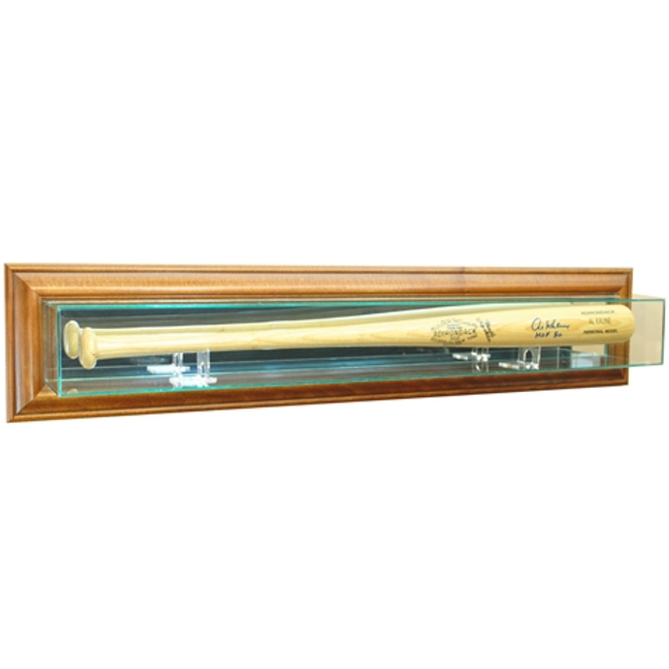 Real Glass Wall Mounted Bat Display Case UV Protection Walnut Wood