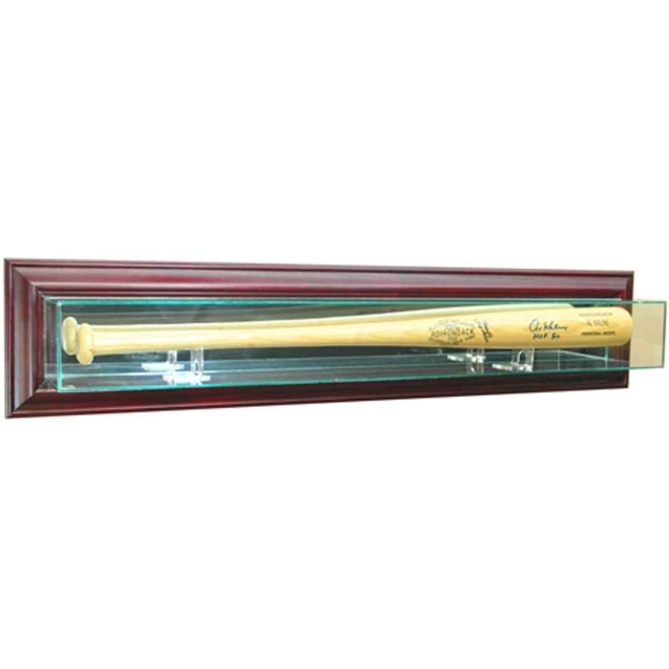 Real Glass Wall Mounted Bat Display Case UV Protection Cherry Wood