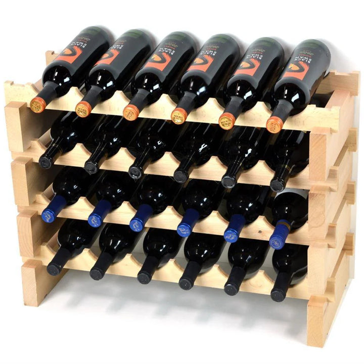 (6 Bottles Per Row) Beech Wood Modular Wine Holder Rack Stackable