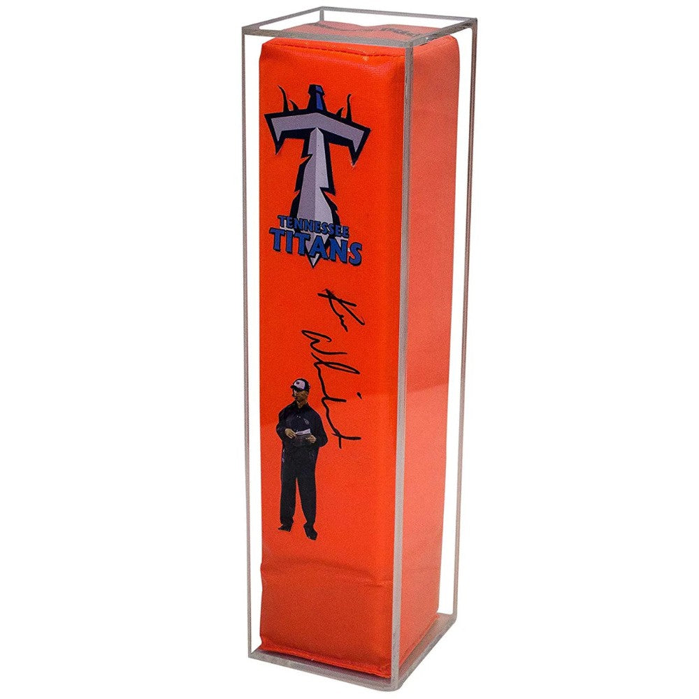 Clear acrylic display case designed for a full-size football end zone pylon