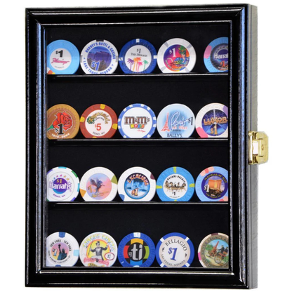 XS Casino Chip / Coin Display Case Cabinet UV Protection Black Wood