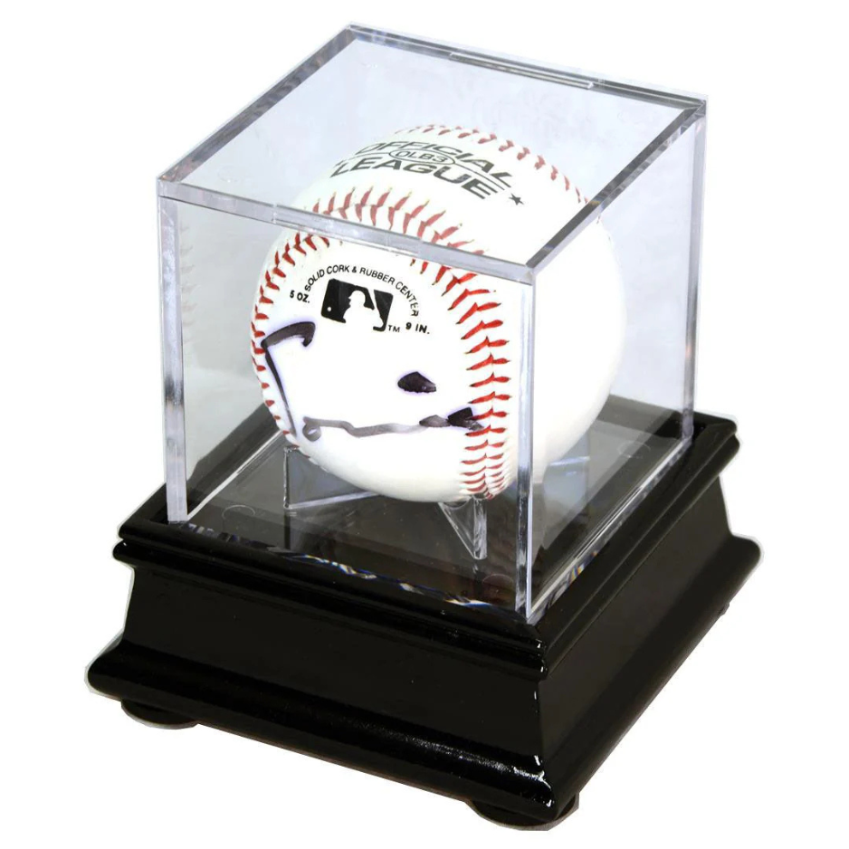 Single Baseball Cube Display Stand UV Protection MLB Black Wood