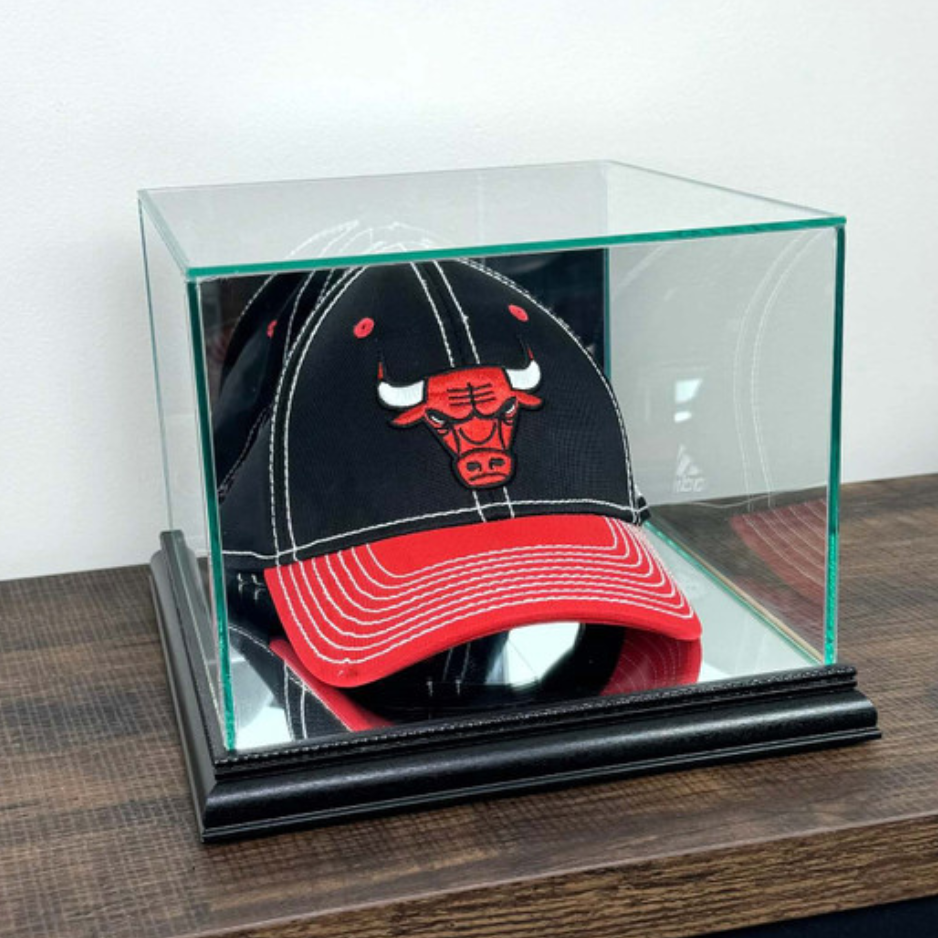 Real Glass Baseball Hat Display Case UV Protection MLB Black Wood