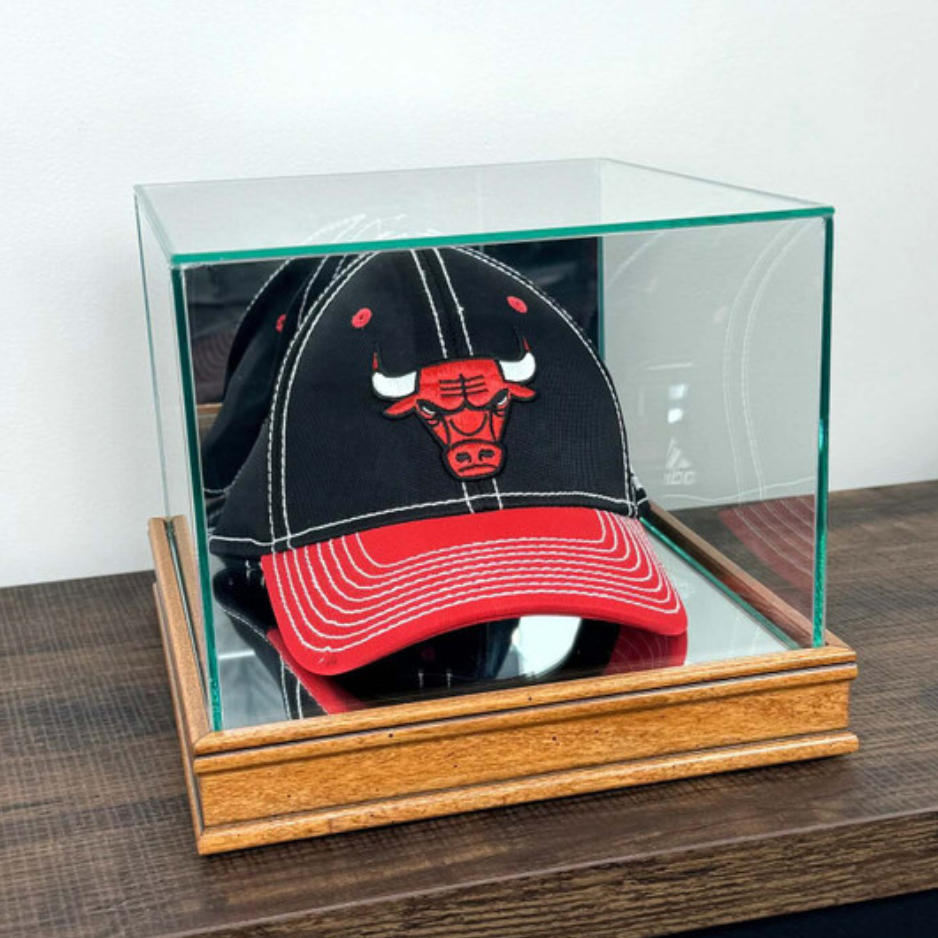 Real Glass Baseball Hat Display Case UV Protection MLB Walnut Wood