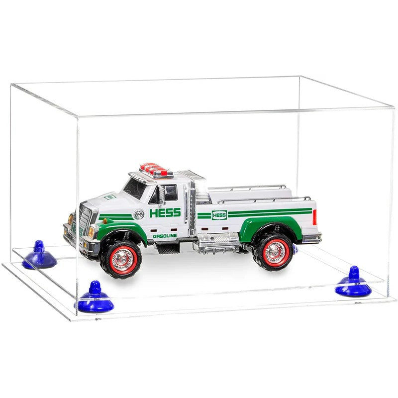 Hess toy truck in a clear display case on a white background