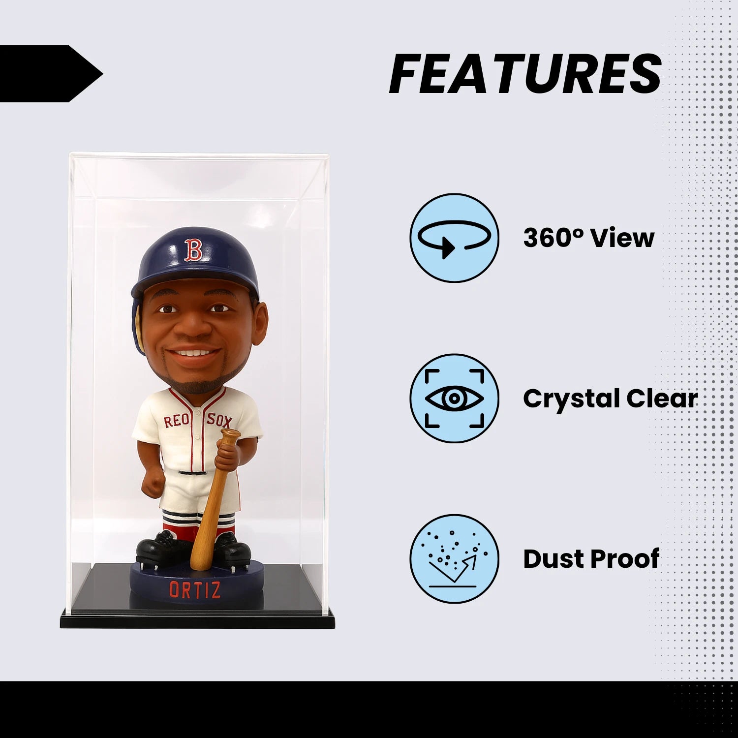 Display Zone Bobblehead Display Case - Sturdy Premium Design - 3mm Thick Hard Acrylic Case for Bobble Heads, Action Figures, Beanie Babies, Stuffed Animals, Teddy Bears - Black Base