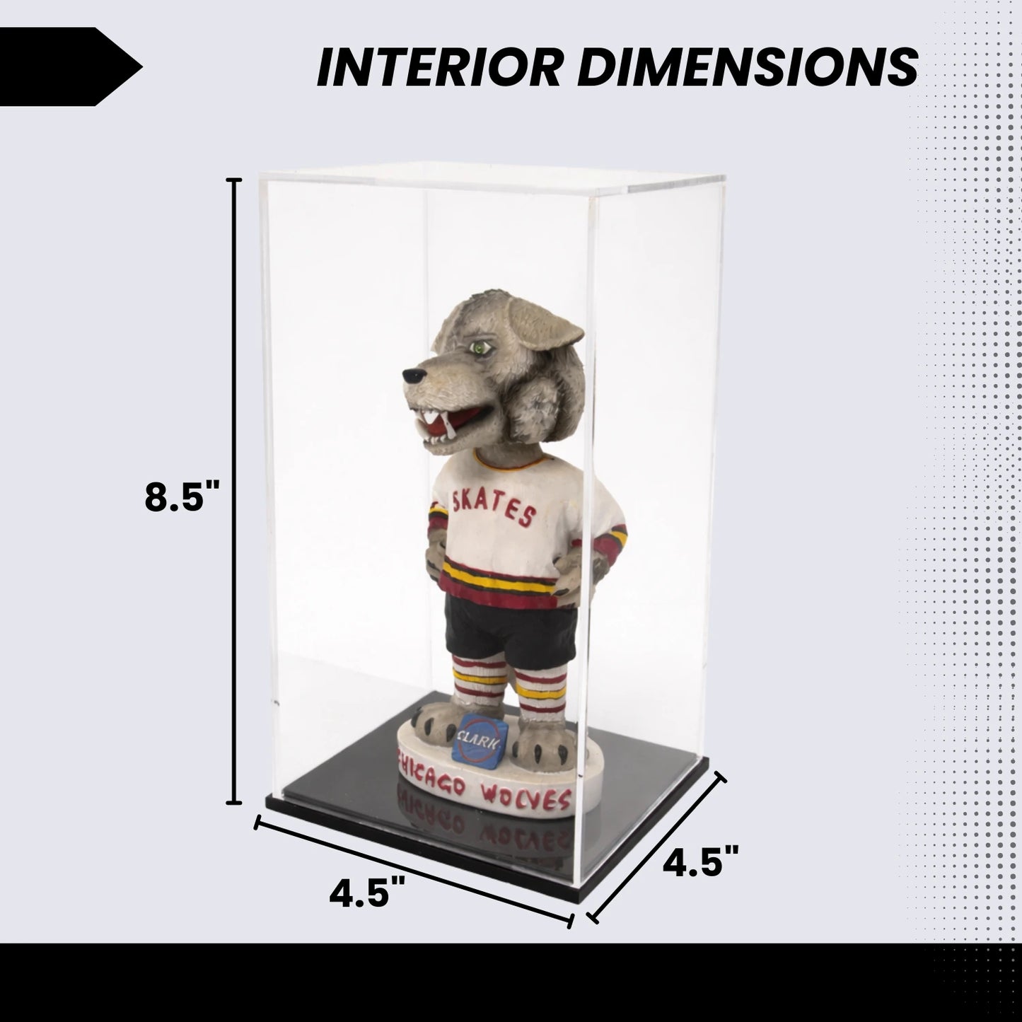 Display Zone Bobblehead Display Case - Sturdy Premium Design - 3mm Thick Hard Acrylic Case for Bobble Heads, Action Figures, Beanie Babies, Stuffed Animals, Teddy Bears - Black Base