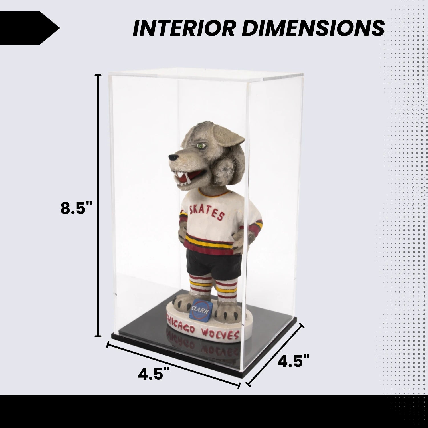 Display Zone Bobblehead Display Case - Sturdy Premium Design - 3mm Thick Hard Acrylic Case for Bobble Heads, Action Figures, Beanie Babies, Stuffed Animals, Teddy Bears - Black Base