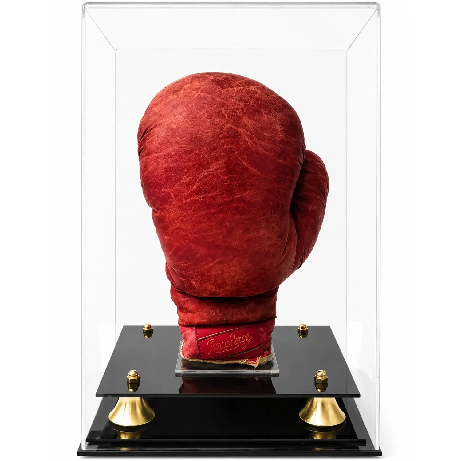 Boxing Glove Display Case Vertical w/ Gold Risers
