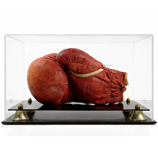 Boxing Glove Display Case Holder Horizontal w/ Gold Risers UV Protection